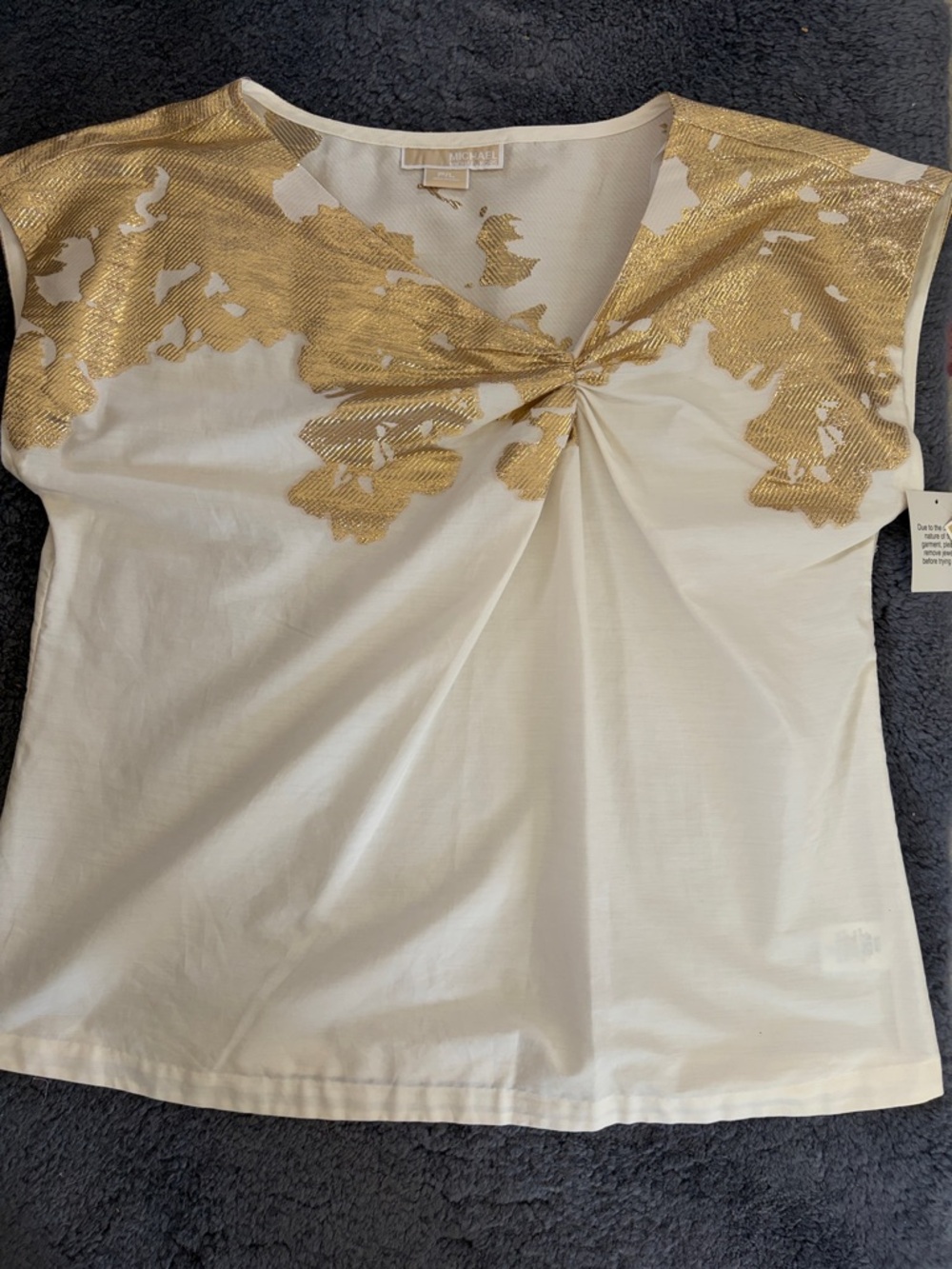 NWT- Michael Kohrs Elegant White & Gold Twist-Front Women’s Top